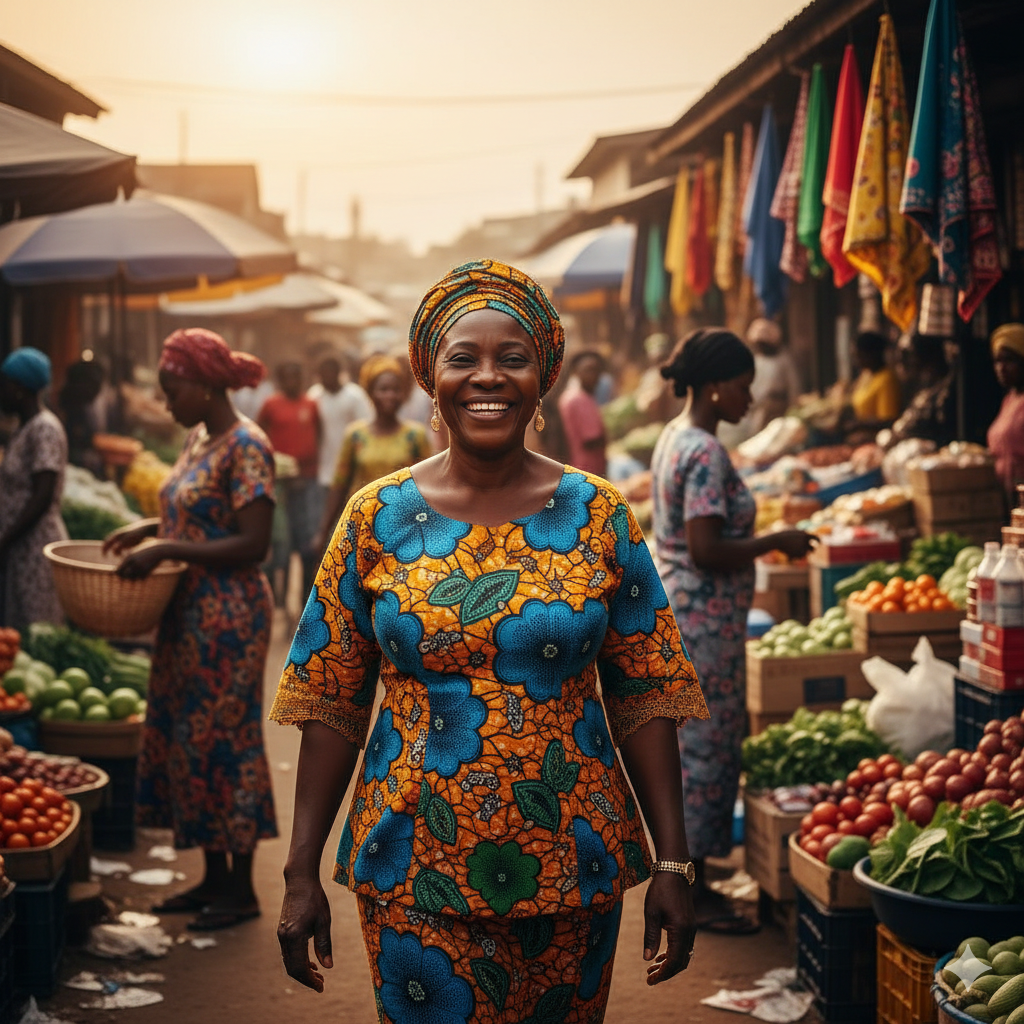 Nigerian woman pain-free at market
